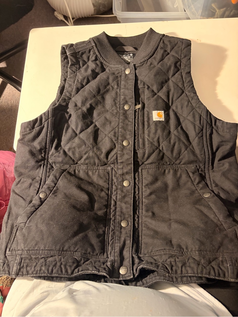 Carhartt Quilted Black Work Vest with Logo Patch